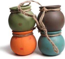 Plantenhangers - 4 Bloempotjes Aan Een Touw - Hangpotten Voor Binnen En Buiten - Hangpot Schutting - 4 Kleuren Incl. Touw