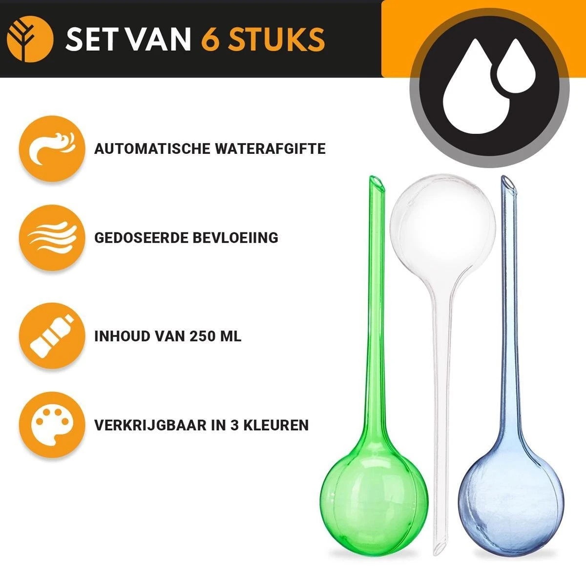 Waterdruppelaar Set Van 6 Stuks Voor Planten Transparant – 27 CM – Automatisch Watergeefsysteem Voor Kamerplanten – Planten Watergever Met Druppelsysteem – Waterbol - Afbeelding 2