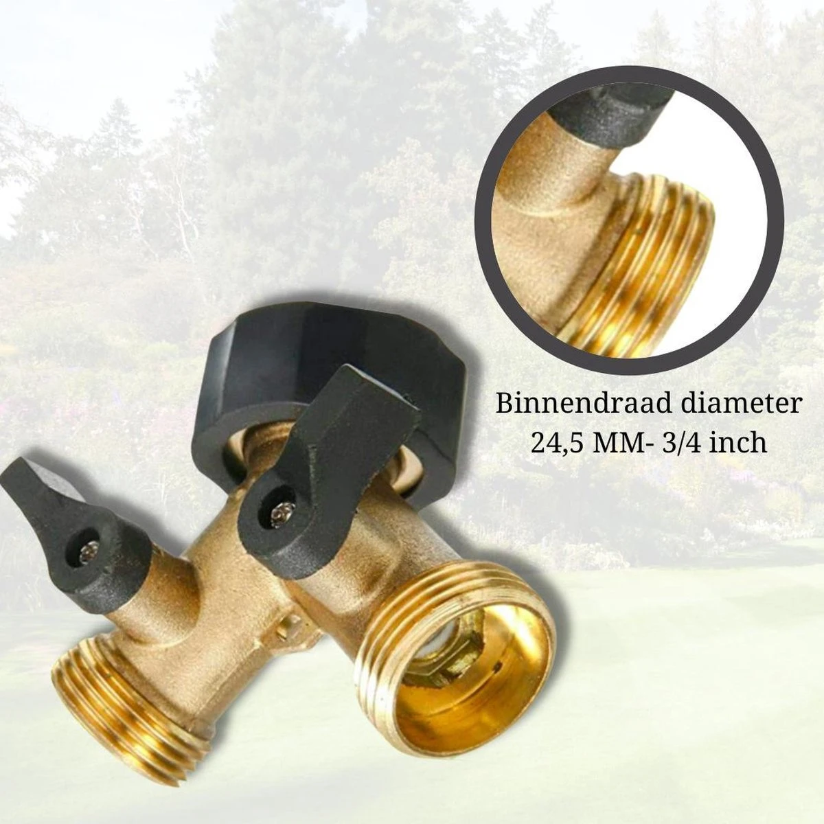 Y Stuk Kraan - Kraan Splitter - Waterverdeler - Buitenkraan - Waterverdeler 2 Weg – Messing - Afzonderlijk Af Te Sluiten - Afbeelding 9