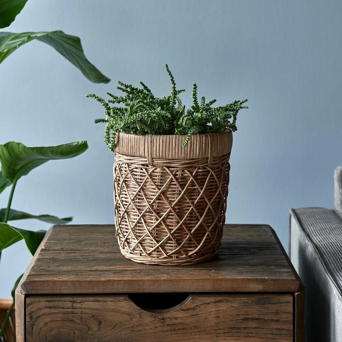 Riviera Maison Bloempot Voor Binnen Naturel - Rustic Rattan Diamond Weave Planter S - Afbeelding 2