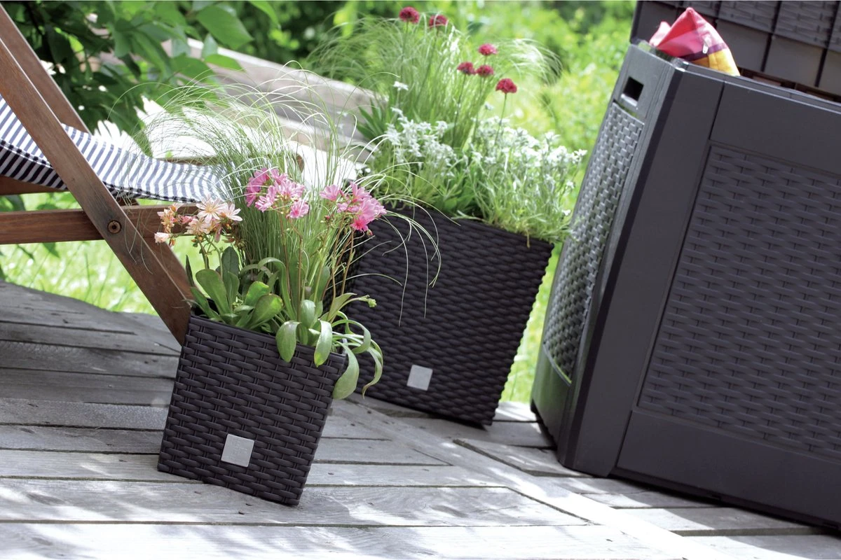 Prosperplast Kunststof Rato Rotan Bloempot/plantenpot Met Binnenpot Antraciet 40 Cm - Bloempotten Voor Binnen En Buiten - Afbeelding 6