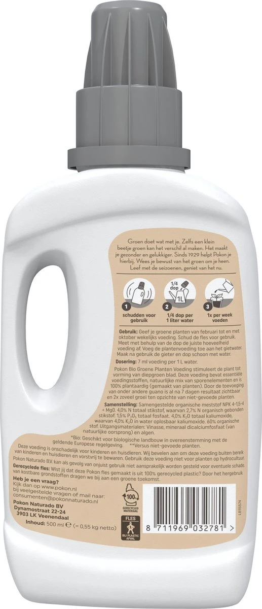 Pokon Bio Groene Planten Voeding - 500ml - Plantenvoeding (bio) - 7ml Per 1L Water - Afbeelding 3
