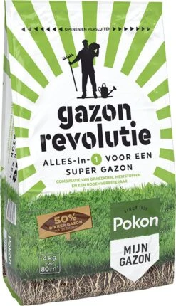 Pokon Gazon Revolutie - 4kg - Gazonmest / Graszaad / Bodemverbeteraar - Geschikt Voor 80m² - Binnen 15 Dagen Resultaat